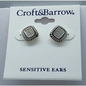 Croft & Barrow Sensitive Ears Druzy Like Silver Tone Southwest Stud Earrings NEW